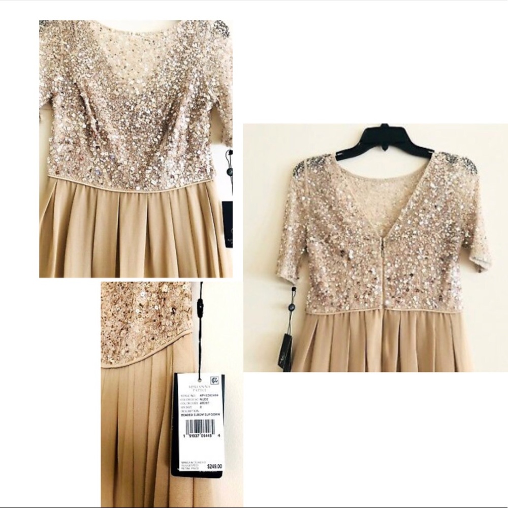 ADRIANNA PAPELL SEQUIN LACE BODICE & CHIFFON GOWN - Picture 8 of 8